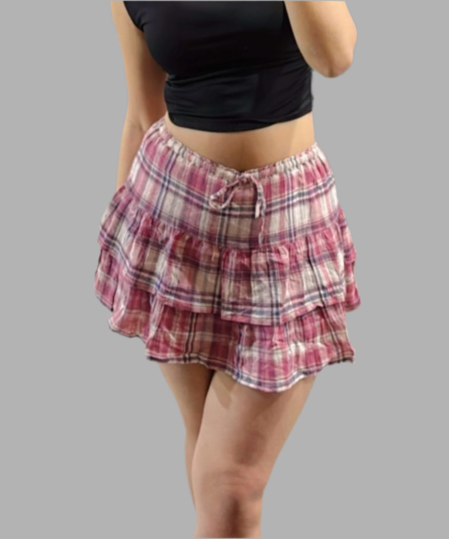 Pink check mini skirt