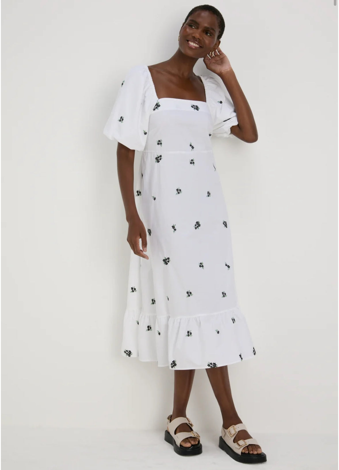 White flower embroidered dress