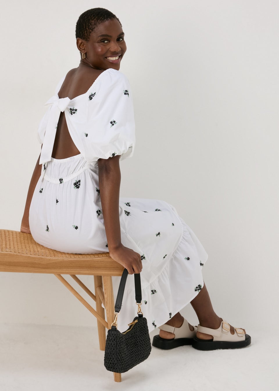 White flower embroidered dress